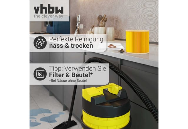 vhbw 1x Faltenfilter kompatibel mit Kärcher WD 2500 M, WD 3200 AF, NT 20/1 Me Classic, NT 38/1 CLassic Staubsauger - Patronenfilter - Ersatz für