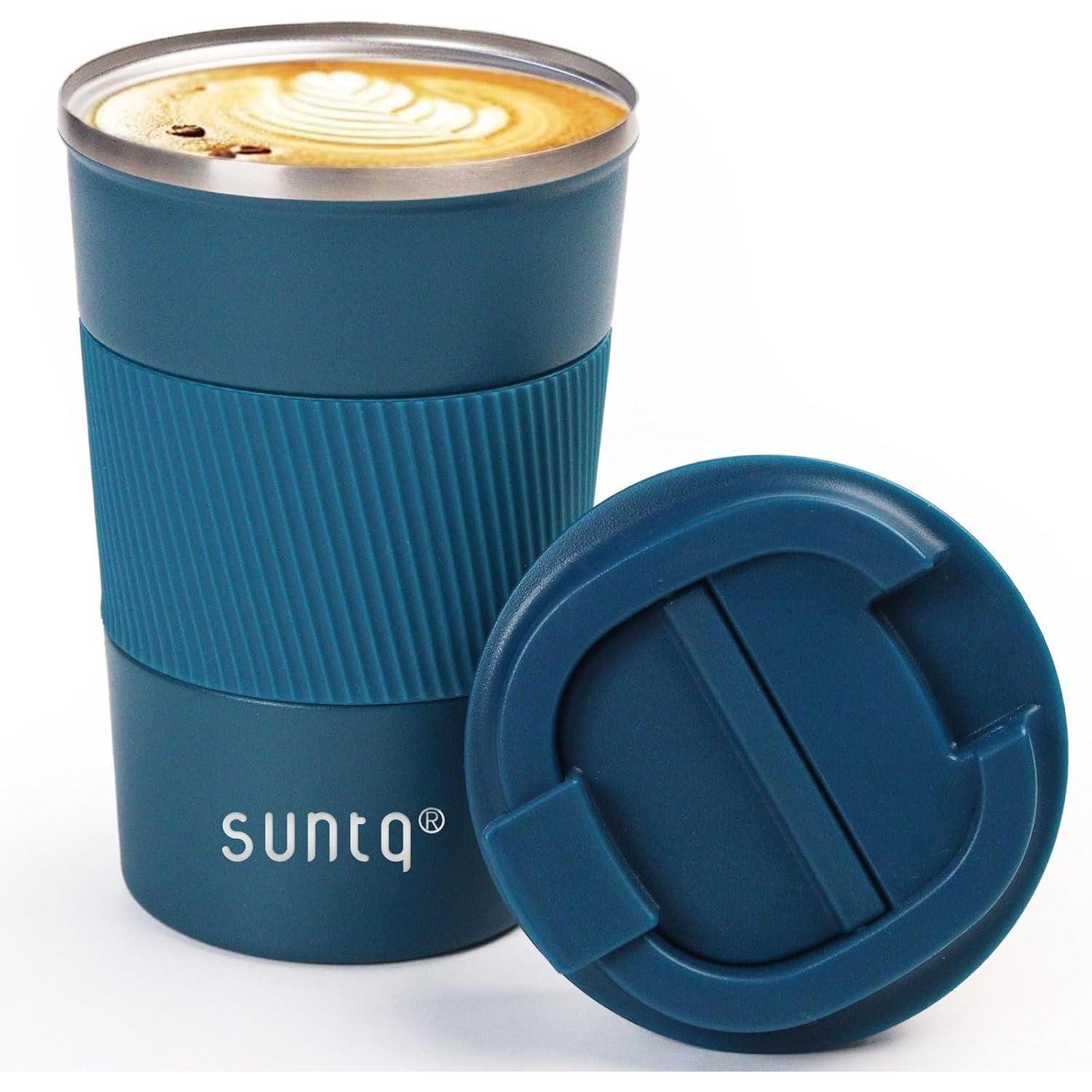 Thermo Kaffeebecher Edelstahl 380ml Blau Mit Gummierter Manschette Und Auslaufsicherem Deckel