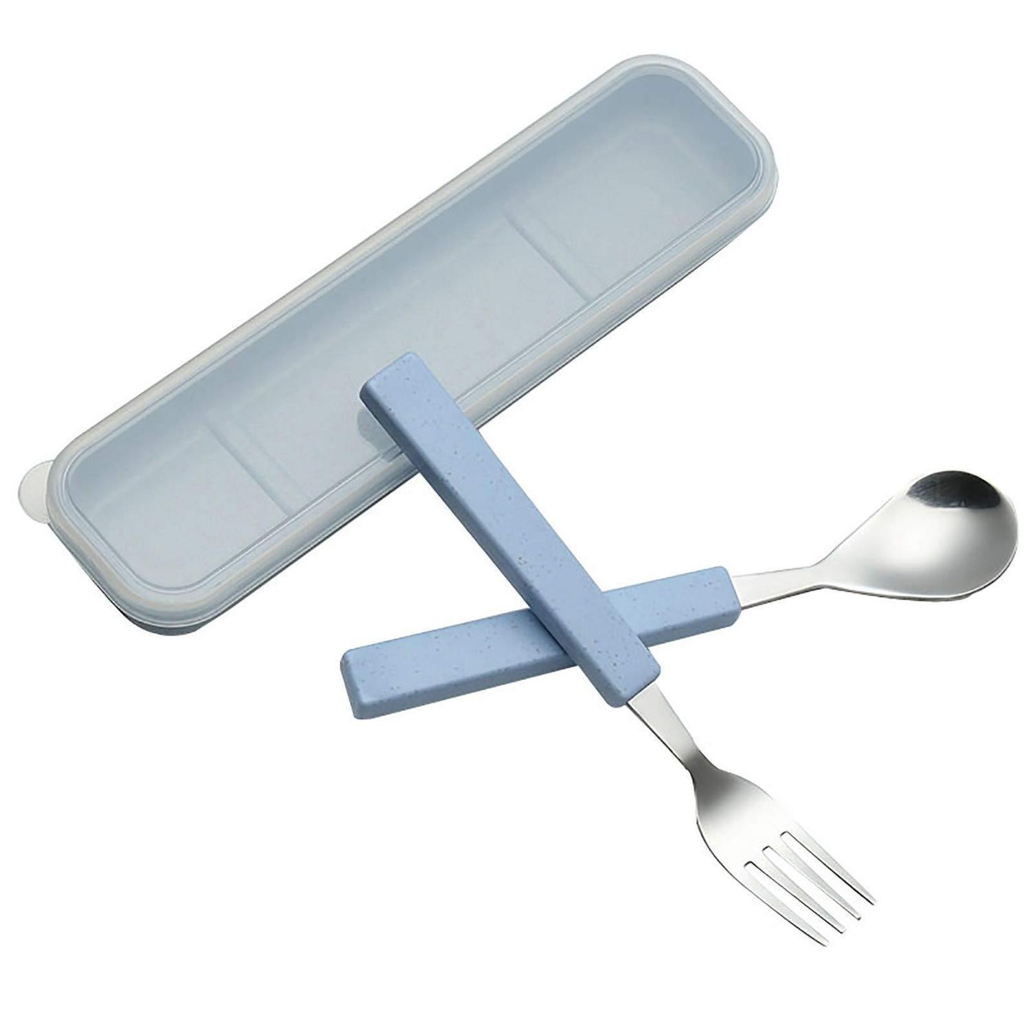 Kinder Besteck Set 2-teilig Edelstahl Mit Reisekoffer, Blau