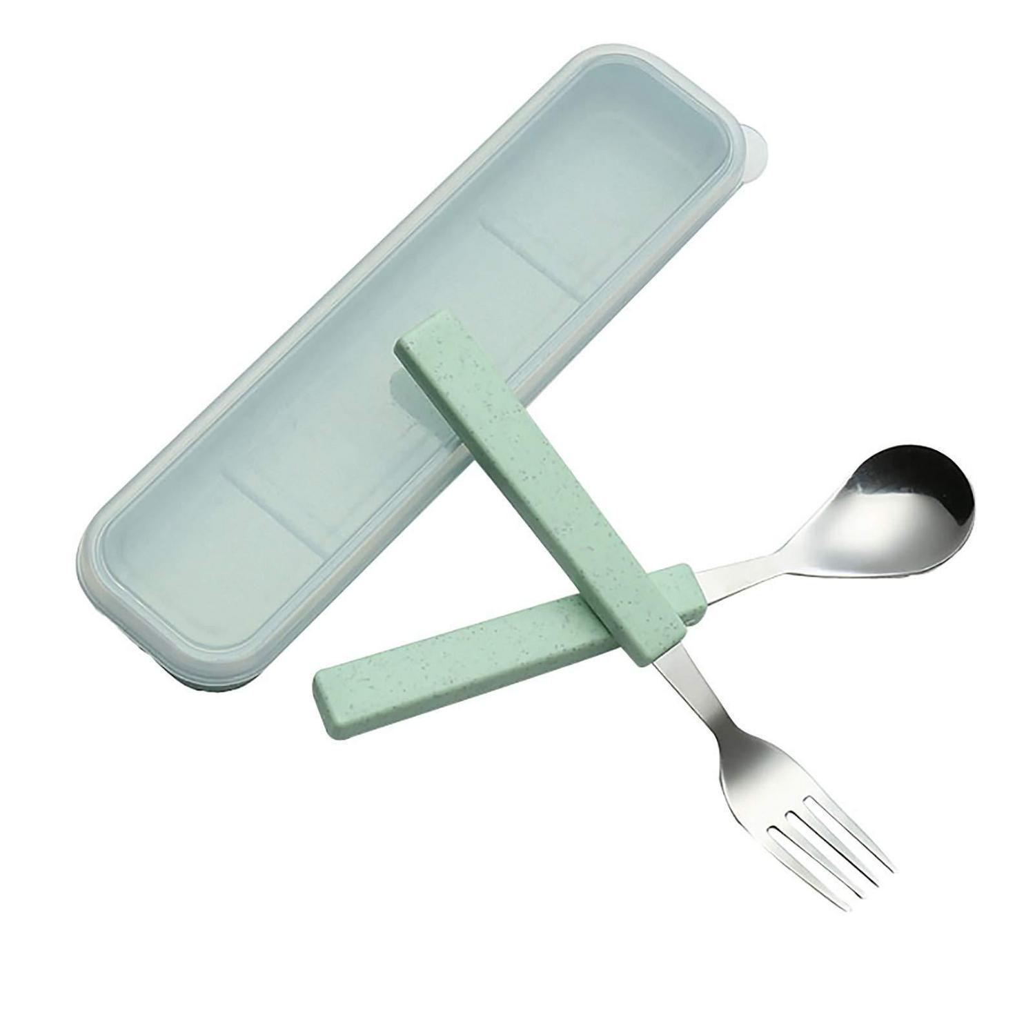 Kinder Besteck Set 2-teilig Mit Reisekoffer, 18/10 Edelstahl, Grün