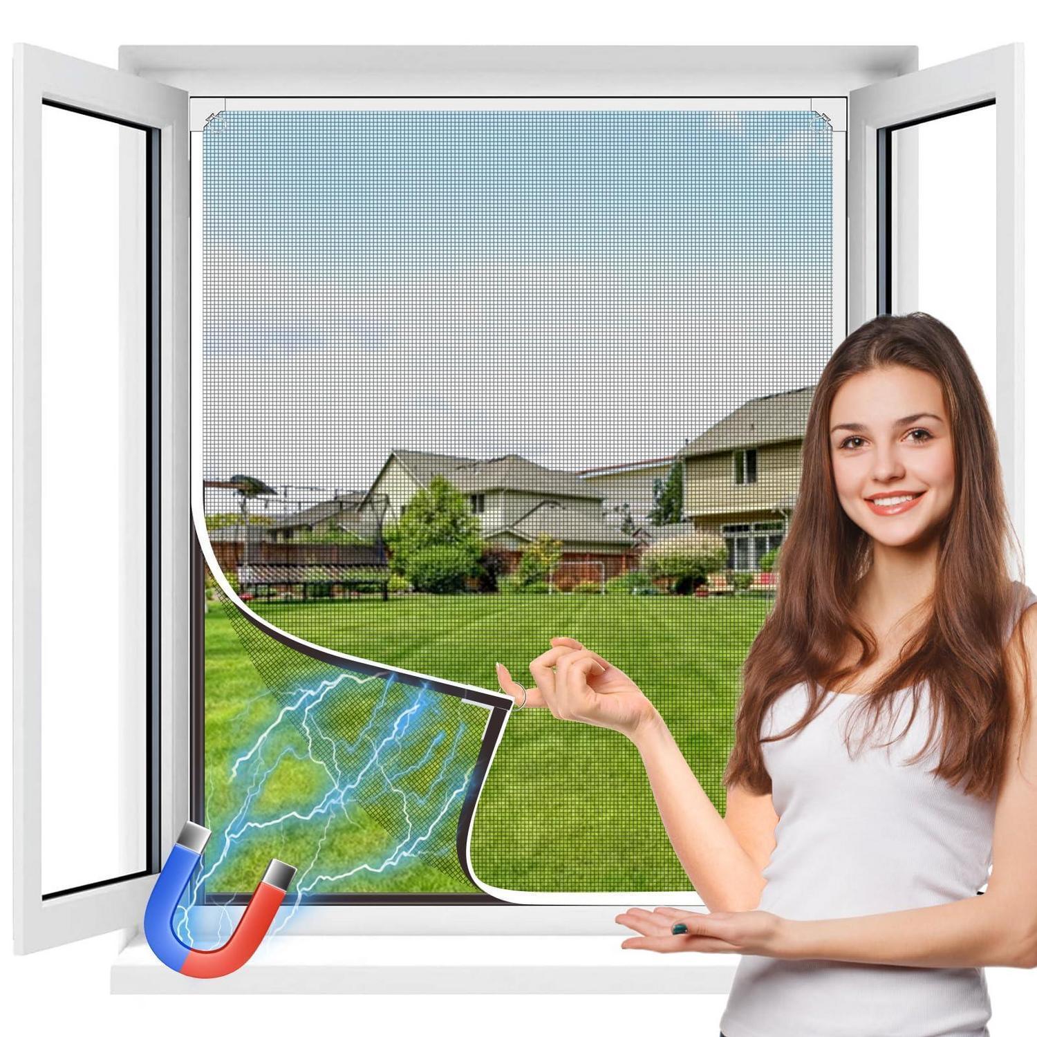 Fliegengitter Fenster Magnet 130x150cm, Zuschneidbar, Bohrenfrei, Grau