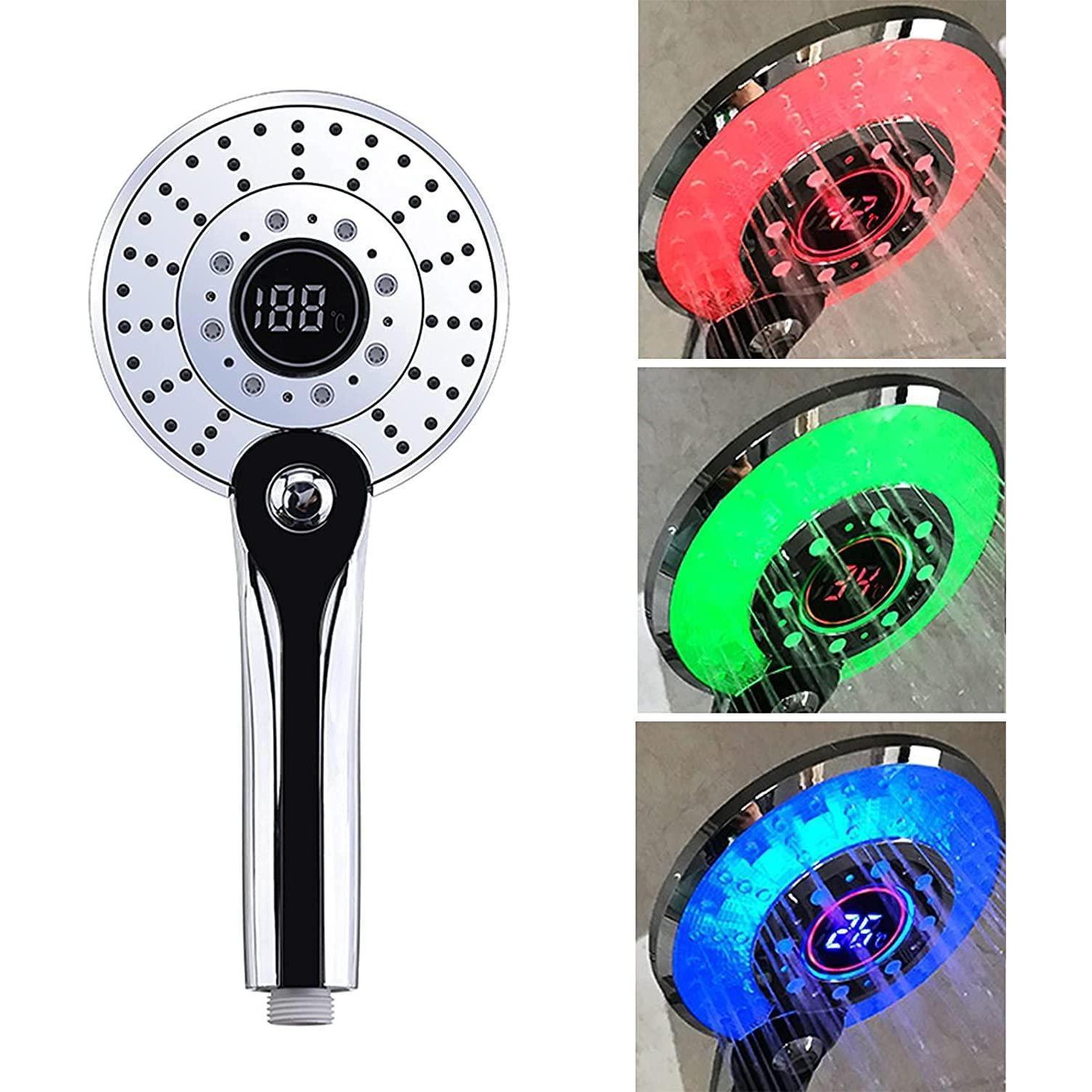 Led Duschkopf Mit Temperaturanzeige, 3 Farben, Regendusche, Wassersparend