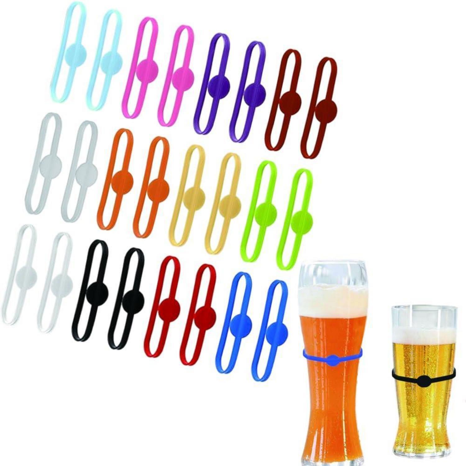 Silikon Glasmarker Ringe Wiederverwendbar, 24 Stück, Für Gläser & Flaschen