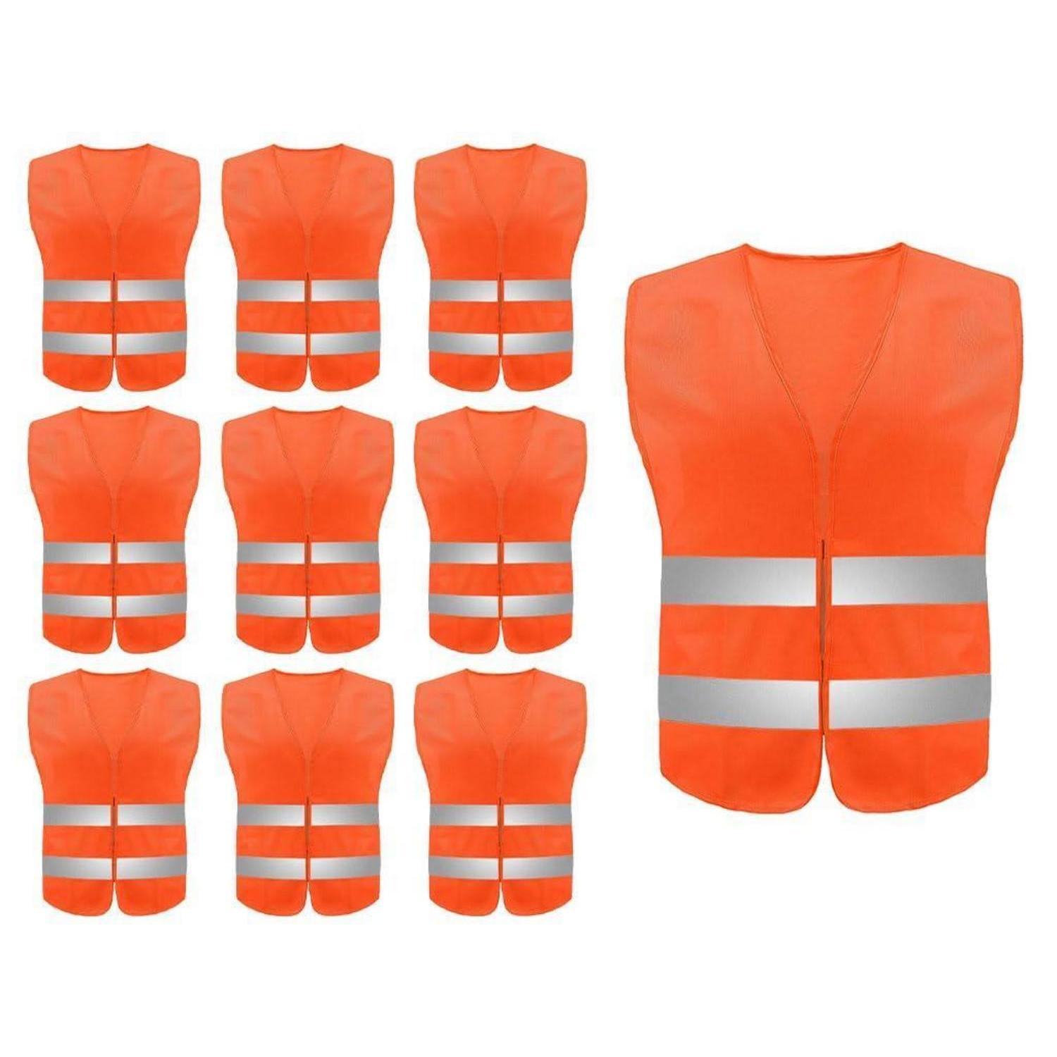 10er Pack Warnwesten Orange Mit Reflektorstreifen Für Erwachsene