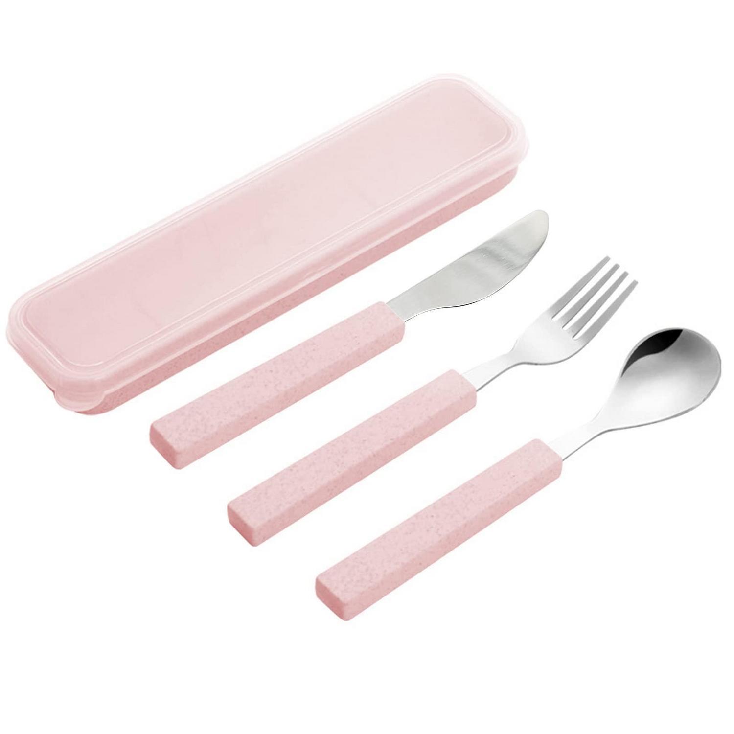 Kinderbesteck Set 3-teilig Edelstahl Poliert Mit Reiseetui Rosa
