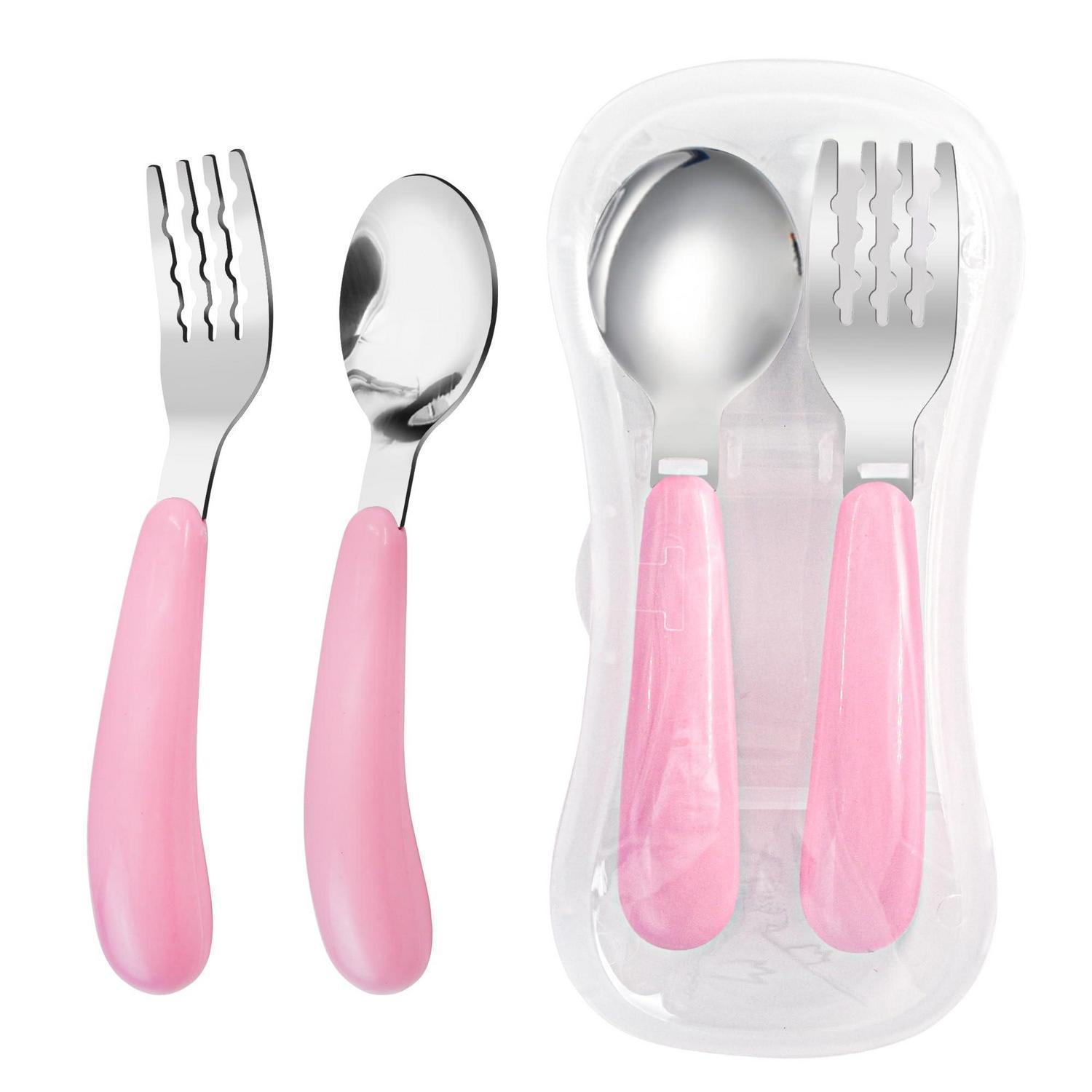 Kinderbesteck Set Mit Reiseetui, 18/8 Edelstahl, Löffel & Gabel, Rosa