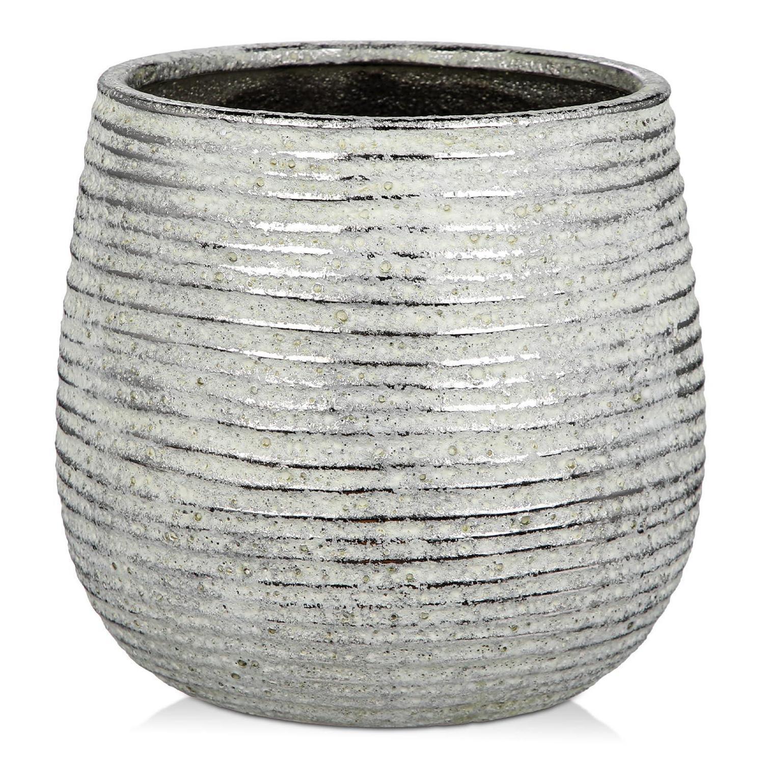 Keramik Blumentopf Mit Ablaufloch, Ø 13cm, Silber, Rustikal & Modern