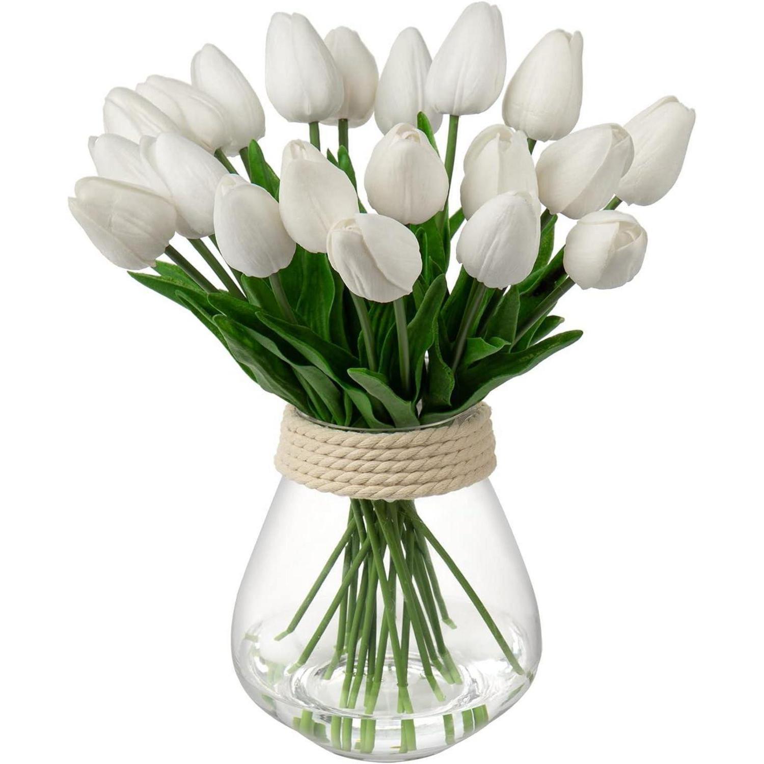 20x Künstliche Tulpen Weiß Latex Real-touch 34cm Für Deko