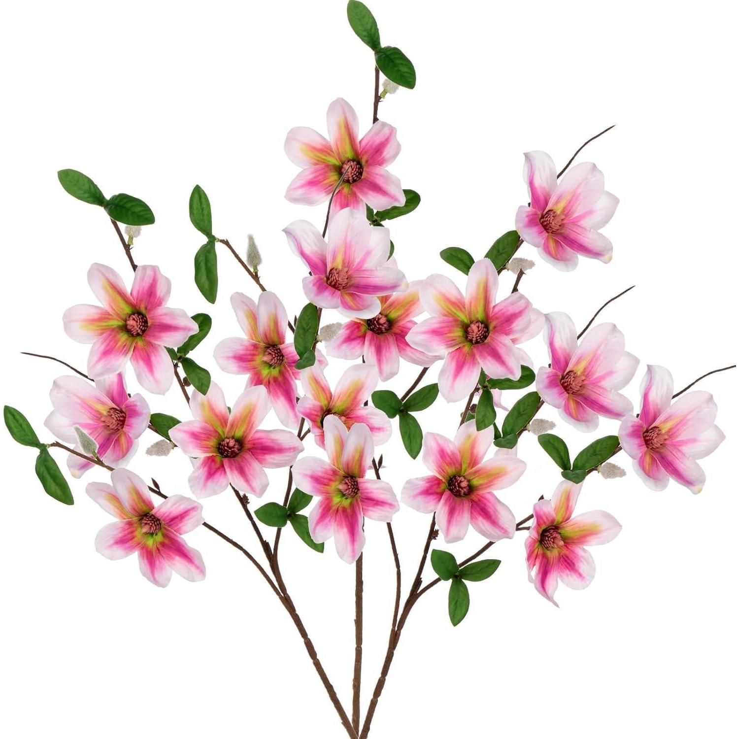 Künstliche Magnolien Zweige 3er Set Weiß Dekoblumen 64 Cm Home Dekoration