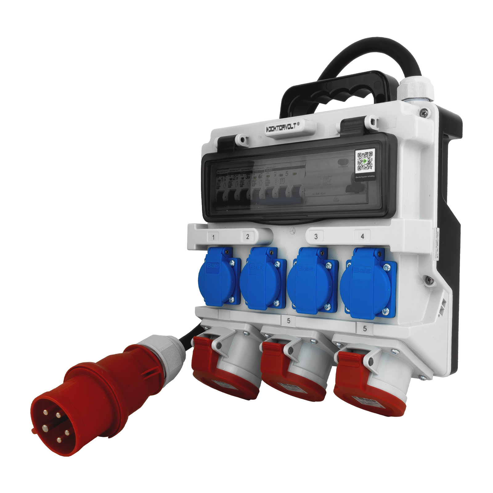 Bauverteilerkasten 2x16a 32a Cee 4x230v Erbetka Mit Griff Und Kabel Mit 32a Cee-stecker Doktorvolt Dv-1437-f