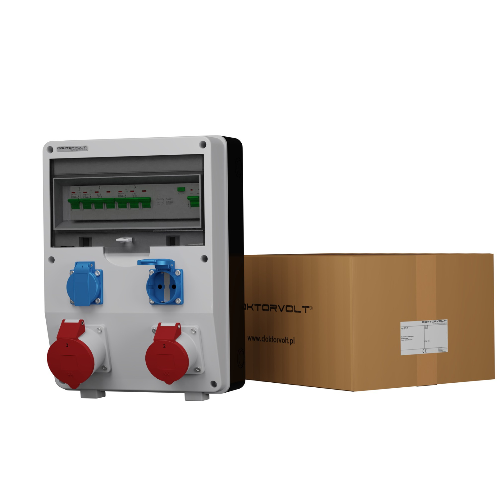 Gebäudeverteilerkasten Eco-s/fi 32a 16a 2x230v Schuko Doktorvolt 2633
