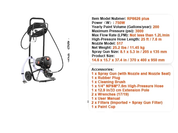 Airless-farbspritzgerät, 1800-w-motor, 1,8 L/min Fördermenge, Edelstahlkonstruktion, Geeignet Für Wandanstriche, Airless-technologie