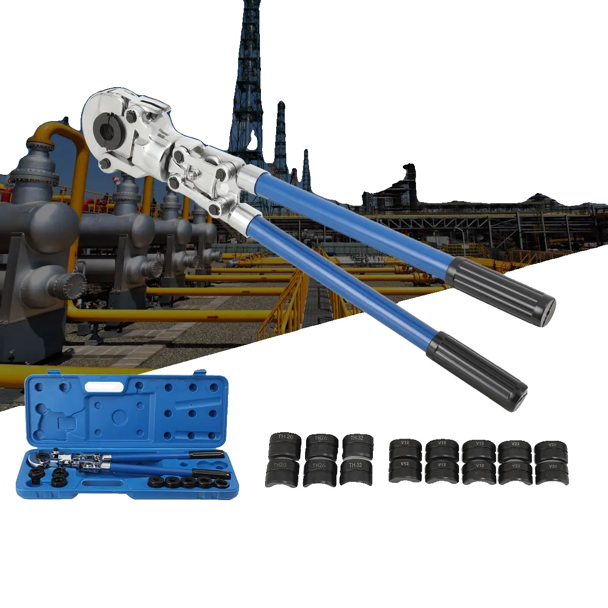 Hydraulisches Crimpwerkzeug, Robustes Design, Vielseitige Einsatzmöglichkeiten, Blau