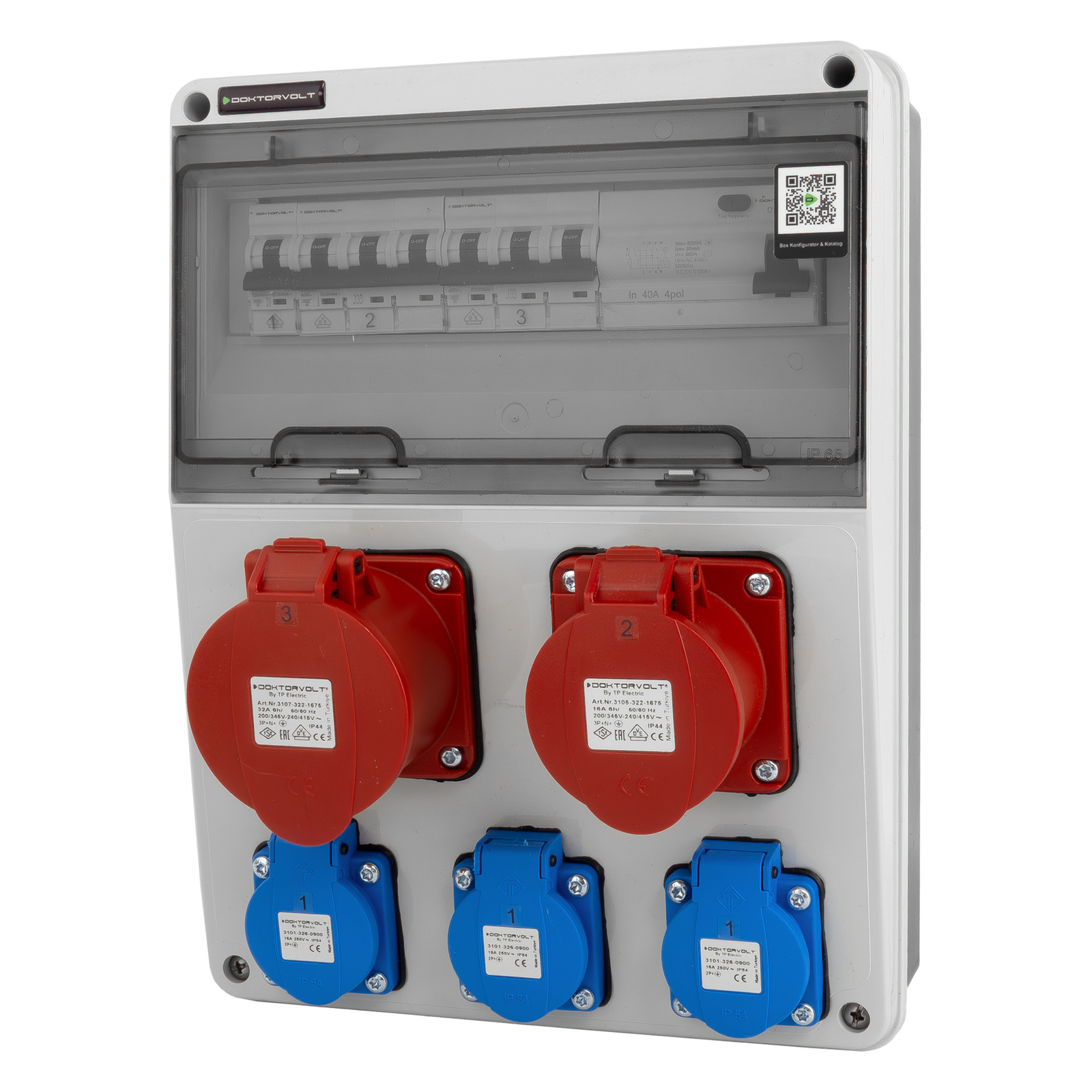 Bauverteilerkasten 32a 16a 3x230v Schutzart Ip54 Erbetka Doktorvolt Jun-s/fi Dv-0294-f