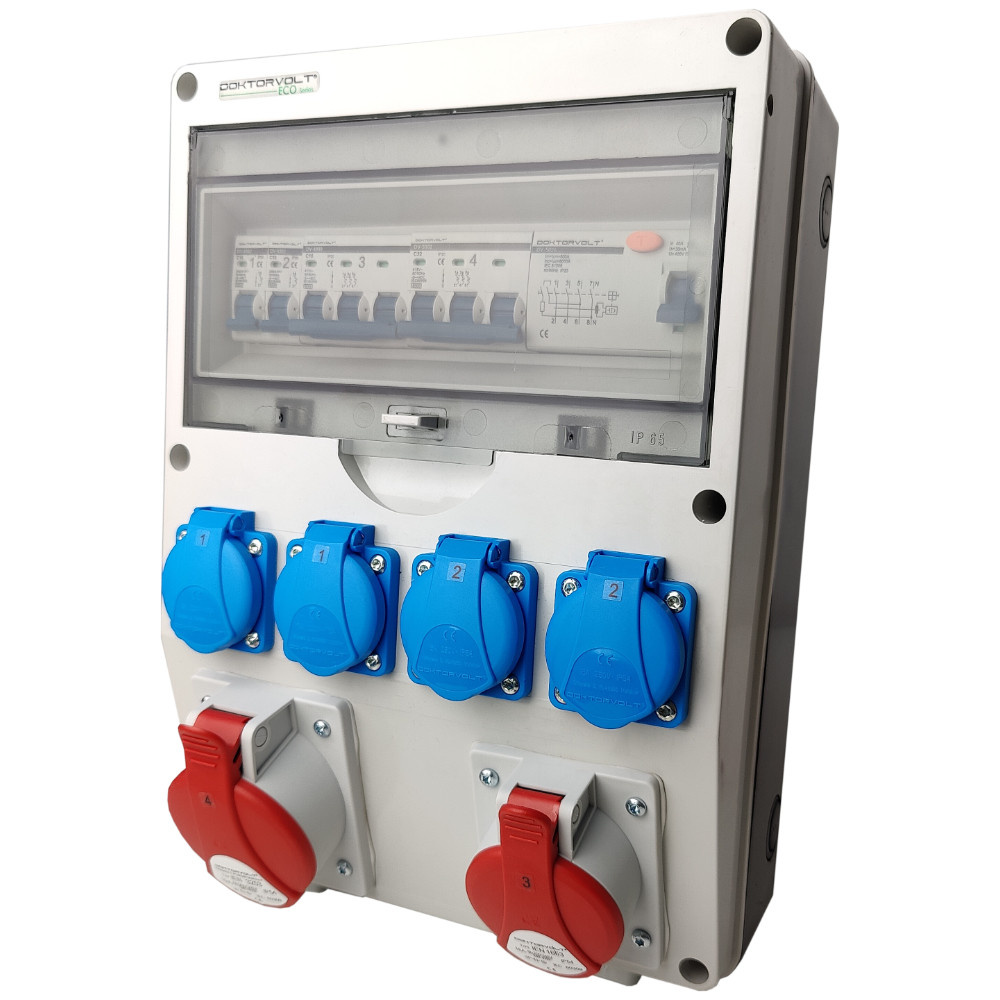 Bauverteilerkasten 32a 16a Geschützt Durch Erbetka 4x230v Ip44 Doktorvolt Dv-s/fi Dv-9918-f