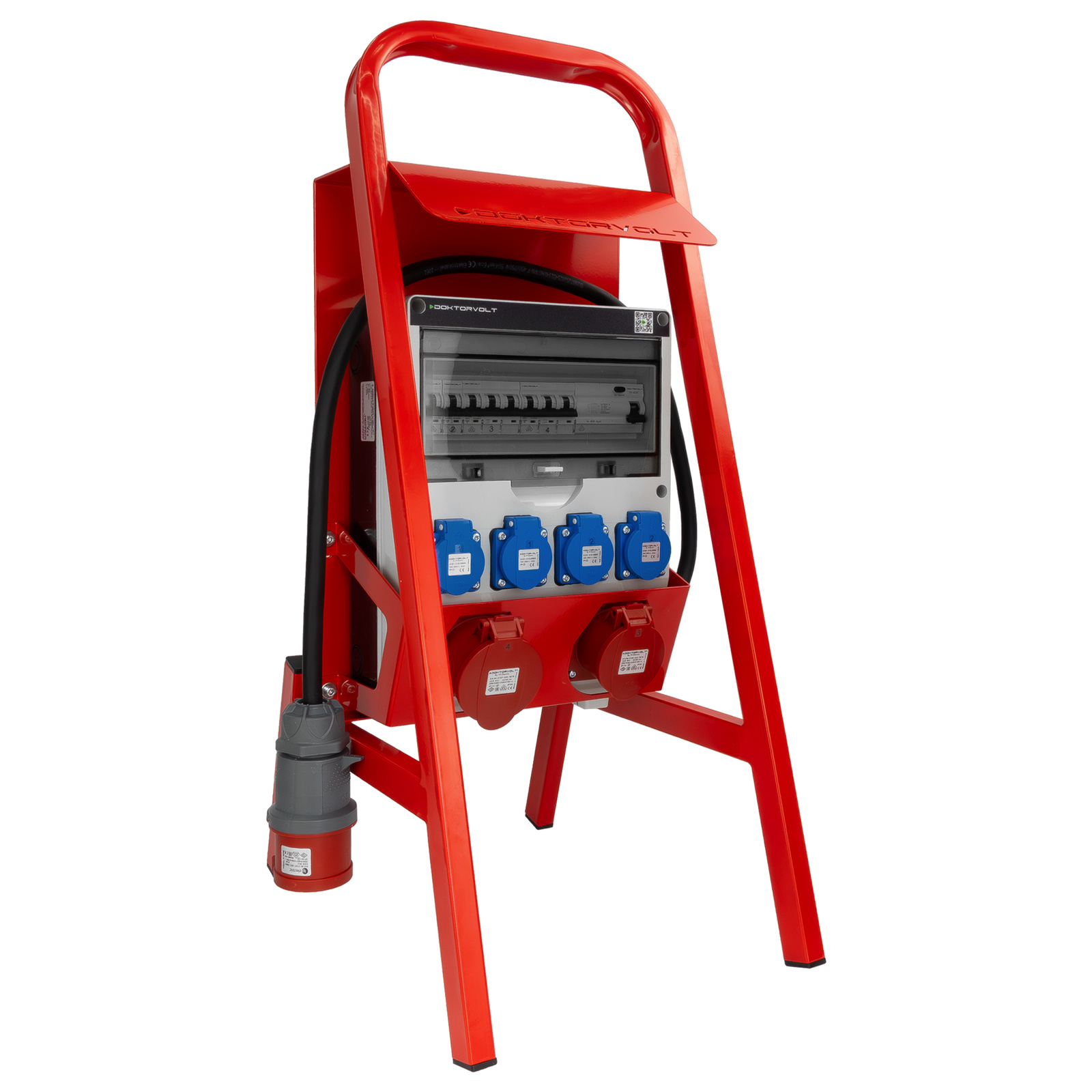 Baustellenverteiler 16a 32a Cee 4x230v Auf Einem Ständer Mit Schutzdach Und Tgd-s/fi-stecker Mit Vde-schutz Doktorvolt Dv-6074-d