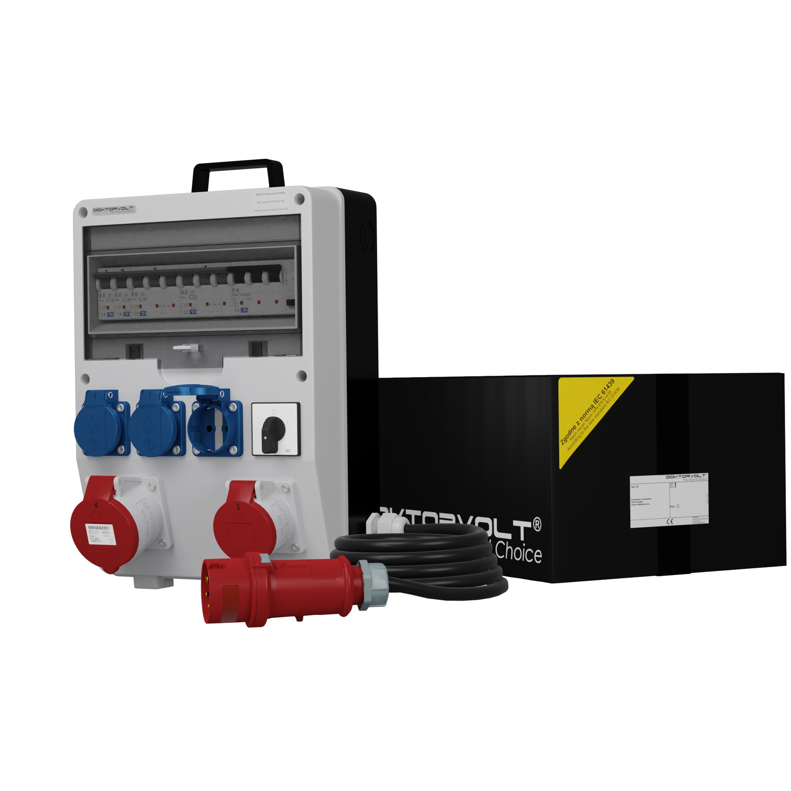 Gebäudeverteiler Mit Kabel Und Stecker 0-1 Td-s/fi Skh 32a 16a 3x230v Schuko Doktorvolt Dv-0007-d