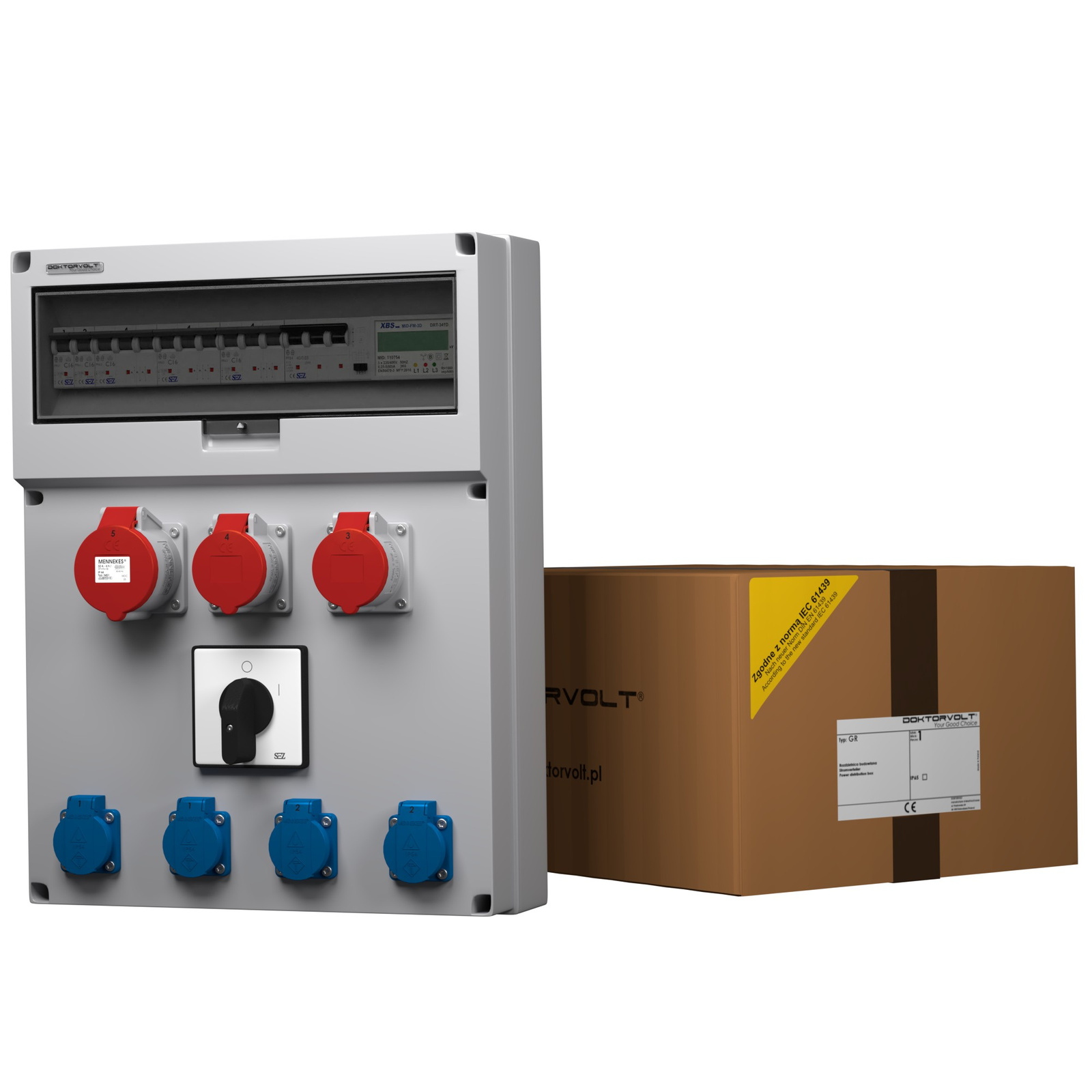 Gebäudeverteiler Mit Schalter Und Energiezähler Gr-s/fi 32a 2x16a 4x230v Schuko Mennekes Doktorvolt® 9108