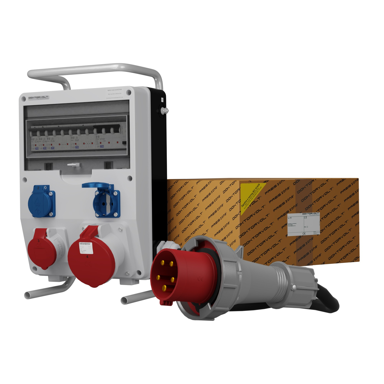 Bauverteiler Auf Ständer Mit Kabel Td-s/fi Skhu 63a 16a 2x230v Schuko Doktorvolt 0304
