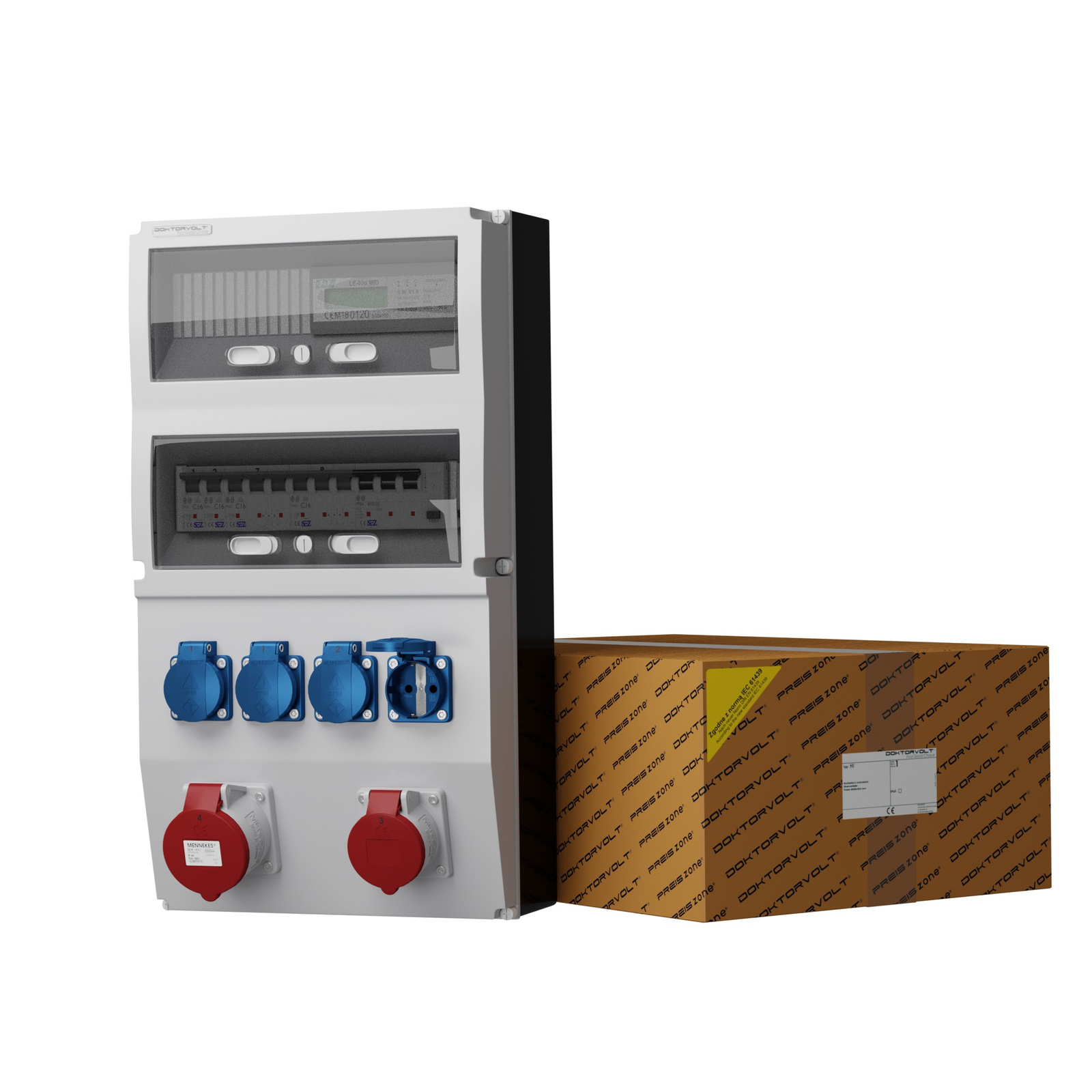 Gebäudeverteiler Mit Zähler Ext-s/fi 32a 16a 4x230v Schuko Mennekes Doktorvolt 0823