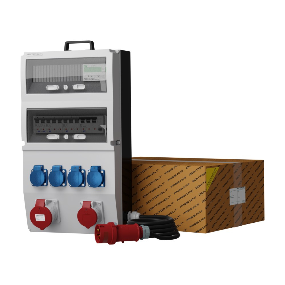 Gebäudeverteiler Mit Zähler Und Kabel Ext-s/fi 32a 16a 4x230v Skh Schuko Mennekes Doktorvolt Dv-2339-d