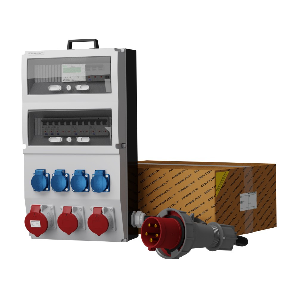 Gebäudeverteiler Mit Zähler Und Kabel Ext-s/fi 32a 2x16a 4x230v Skh Schuko Mennekes Doktorvolt 2315