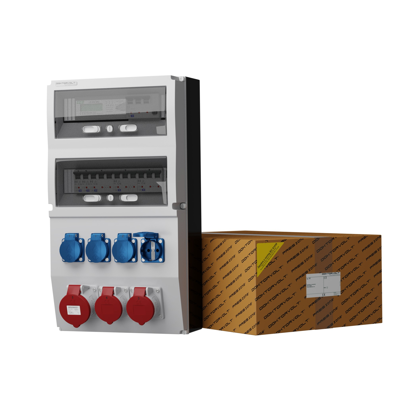 Gebäudeverteiler Mit Zähler Ext-s/fi 32a 2x16a 4x230v Schuko Mennekes Doktorvolt 0809