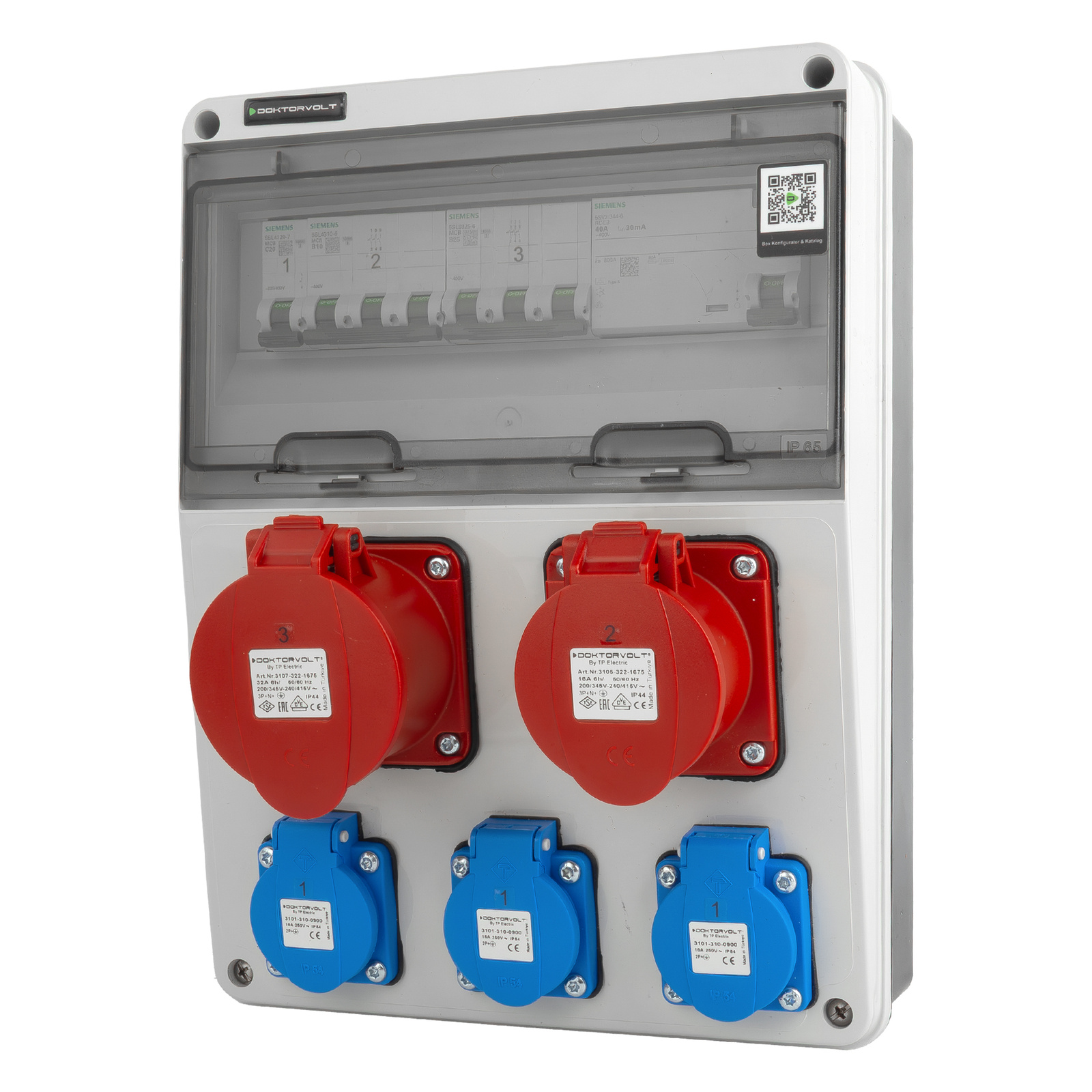 Bauverteiler Jun-sfi 32a/16a 3x230v Schuko-erbetka Mit Siemens Doktorvolt Dv-5558-d Schutz