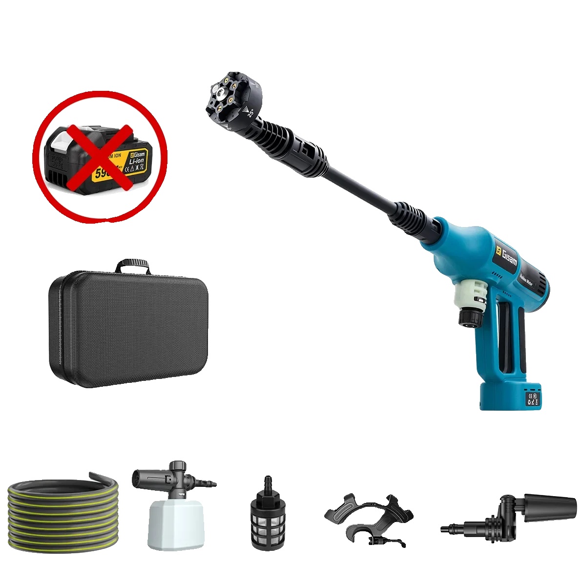 Hochdruck-reinigungspistole, Kabelloser Betrieb, Einstellbare Druckstufen, 2 Batterien