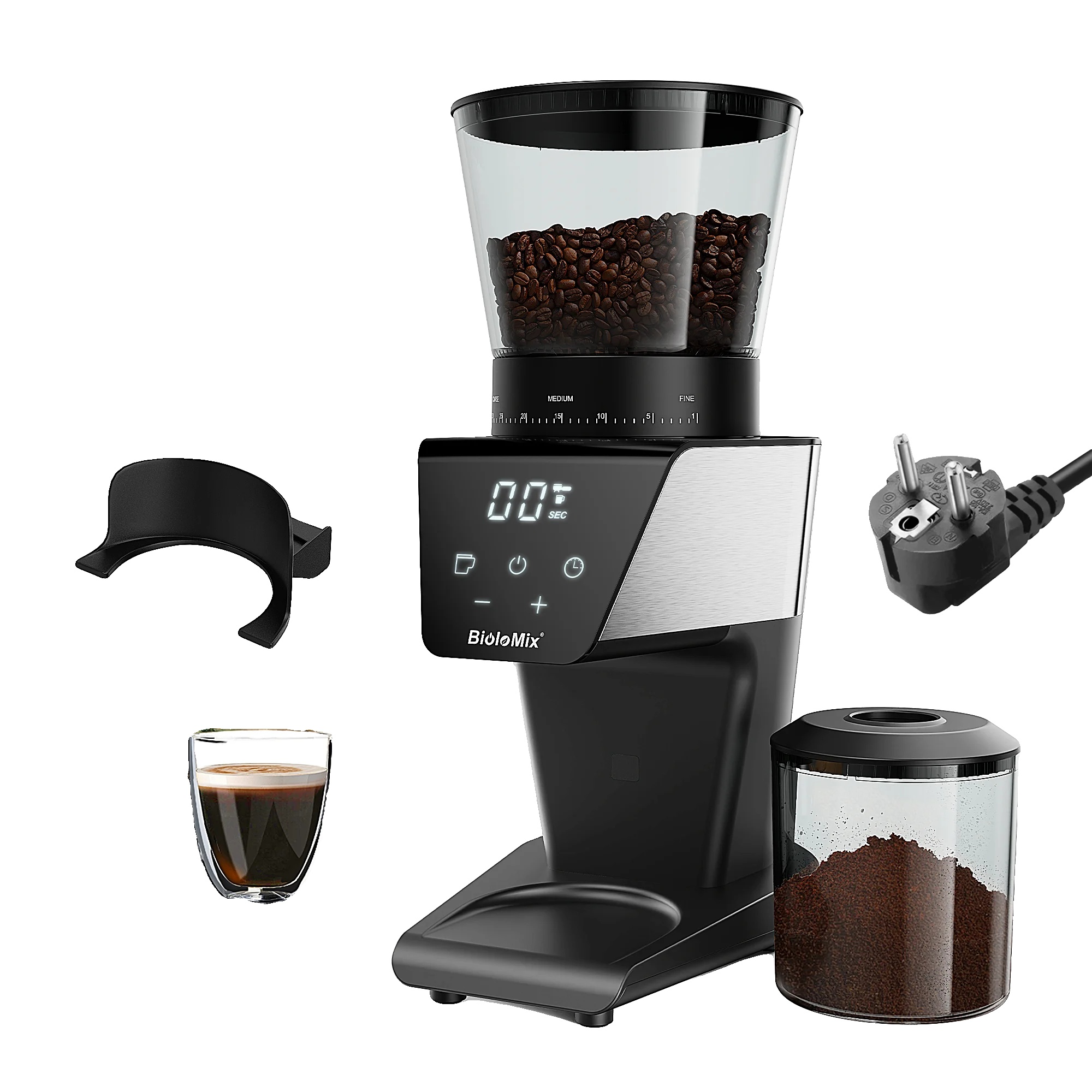Kaffeemühle, Manuelle Bedienung, Einstellbarer Mahlgrad, Braun