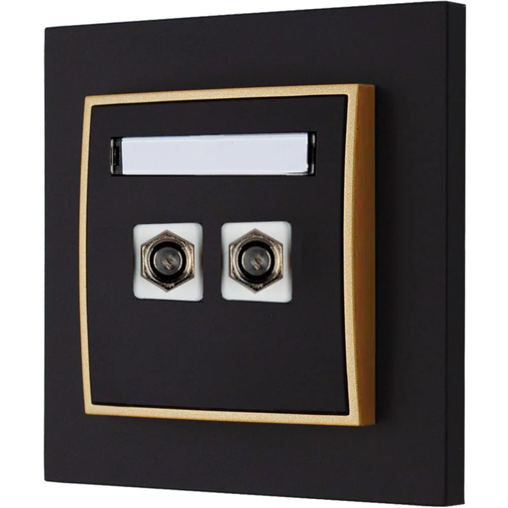 2x Antennenbuchse Mit Rahmen Karlik Mini, Matt Schwarz/gold