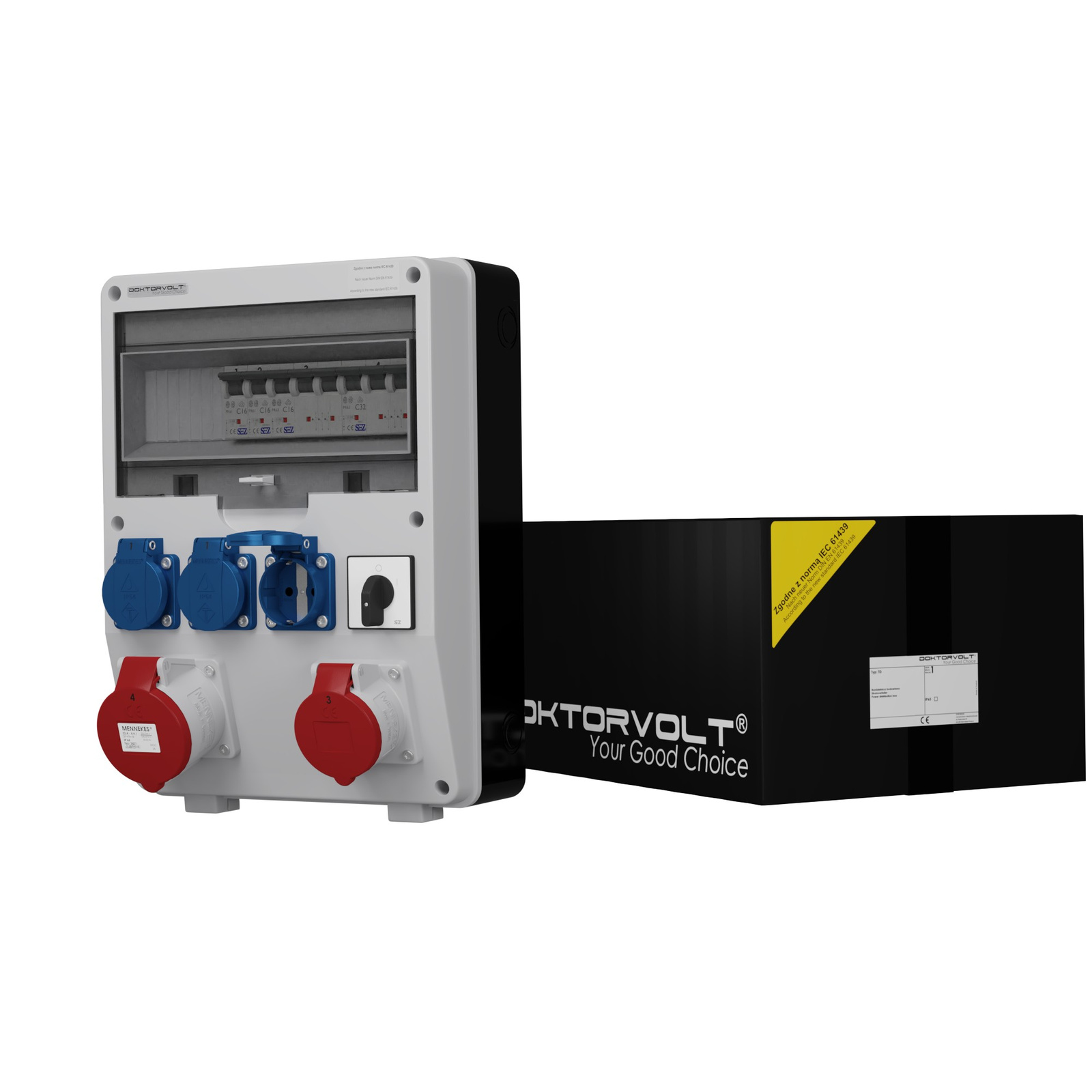 Gebäudeverteiler Mit Schalter Td-s 32a 16a 3x230v Schuko Doktorvolt 0281