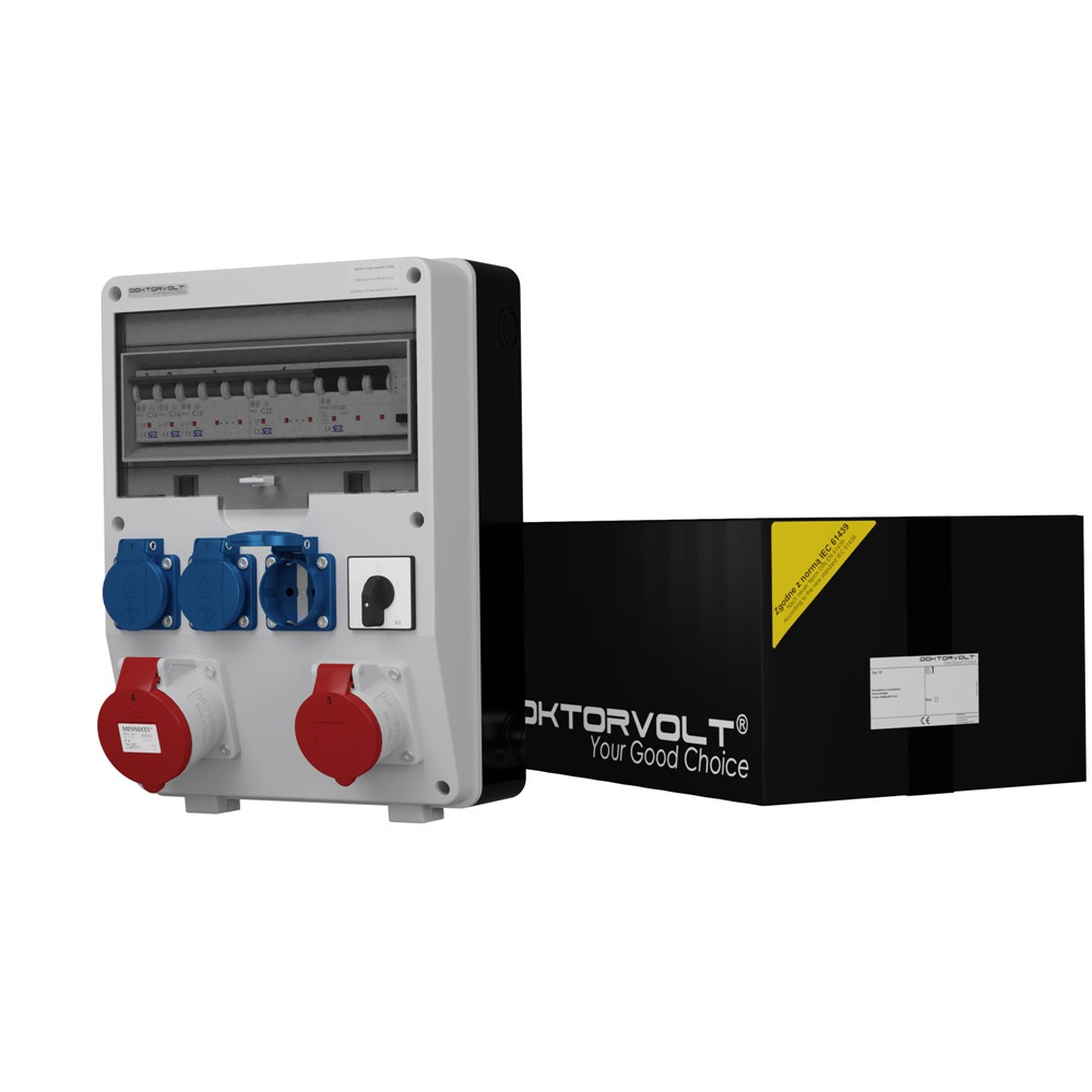 Gebäudeverteiler Mit Schalter Td-s/fi 32a 16a 3x230v Schuko Doktorvolt 2404