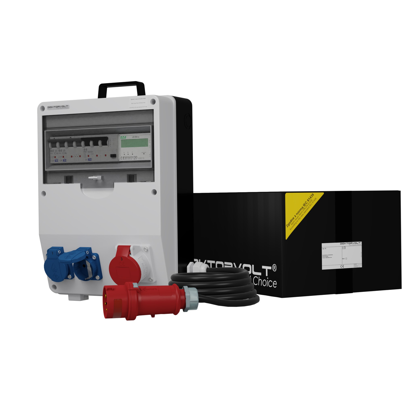 Gebäudeverteiler Mit Energiezähler Und Kabel Td-s/fi Skh 16a 2x230v Schuko Doktorvolt 9832