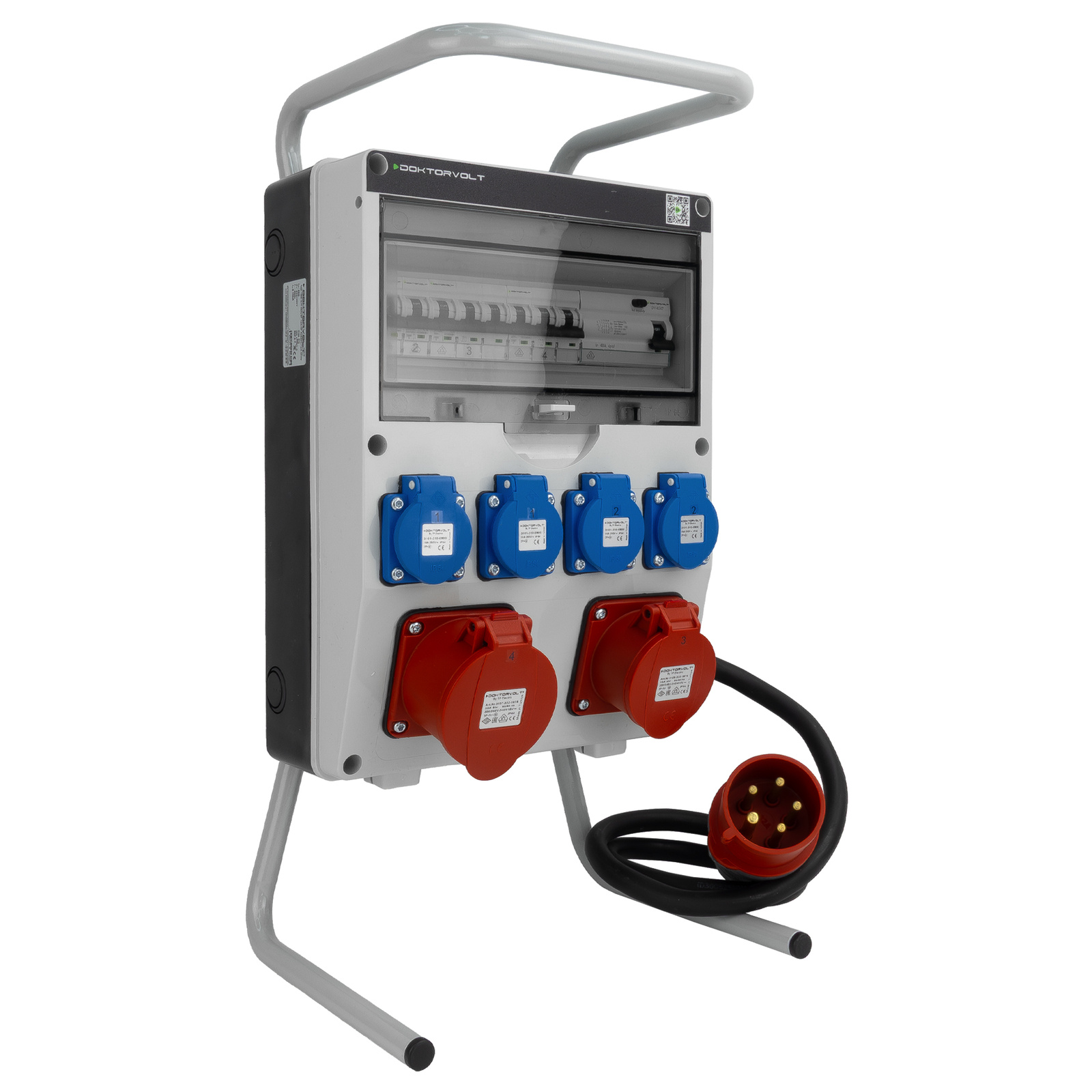 Baustellenverteiler 16a 32a Cee 4x230v Auf Einem Ständer Mit Tgd-s/fi-stecker Mit Vde-schutzart Doktorvolt Dv-6050-d