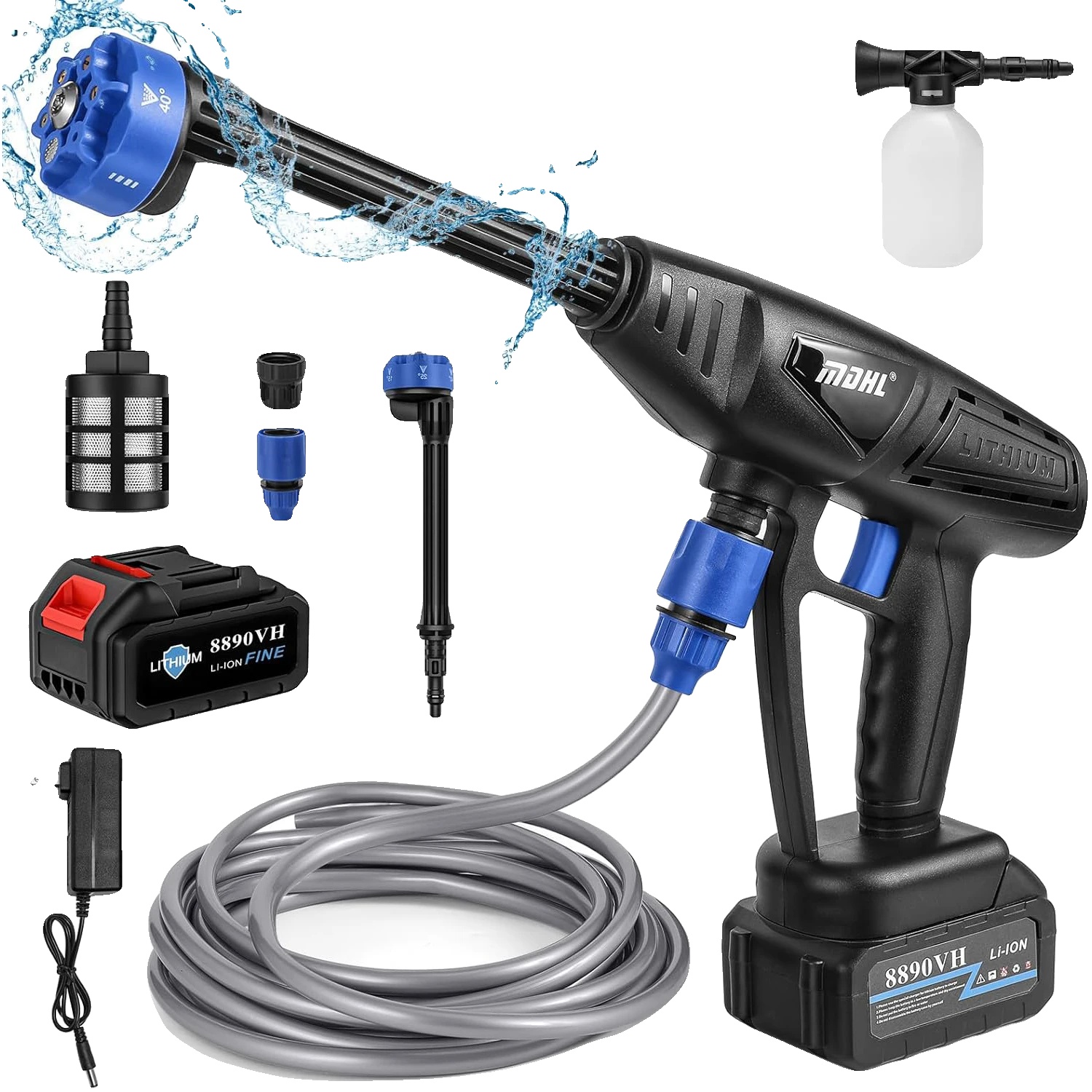 Kabellose Autowaschlanze, Hochdruck, 1 Akku, 1 Stecker, Eu