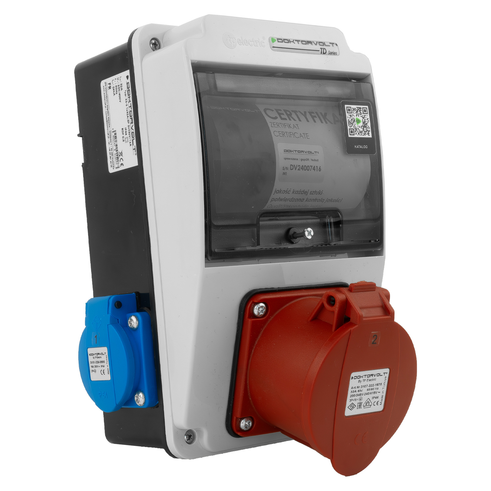 Gebäudeverteiler Xs-s 32a 2x230v Ip44 Steckdose Doktorvolt Dv-5077-f
