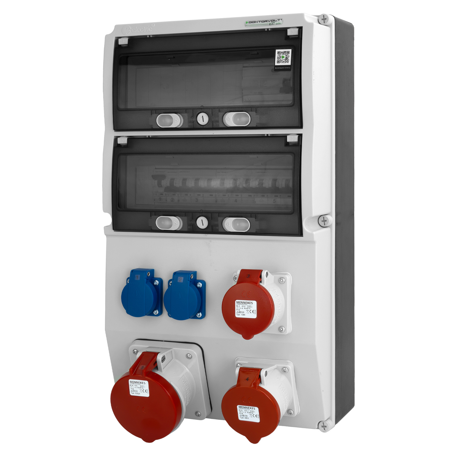 Gebäudeverteiler 63a 32a 16a Cee 2x230v Ext-s/fi Schuko Mit Steckdosenschutz Mennekes Doktorvolt Dv-0847-d