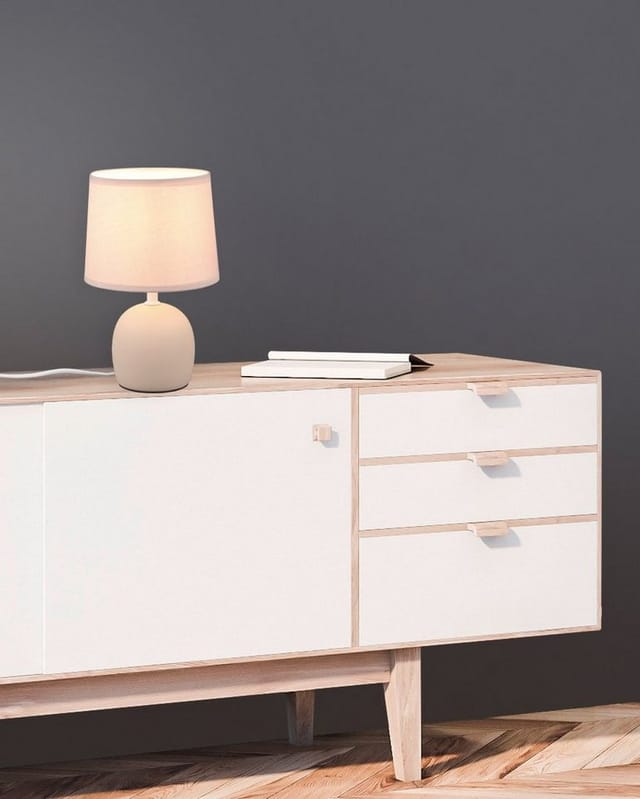 Tischleuchte malu mit Keramikfuß & Stoffschirm Beige, Höhe 26cm