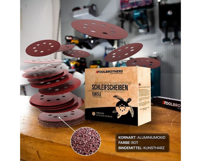Dbo 180 z Akku Exzenterschleifer 18 v 125 mm + 4x Toolbrothers turtle Schleifset - ohne Akku, ohne Ladegerät - Makita