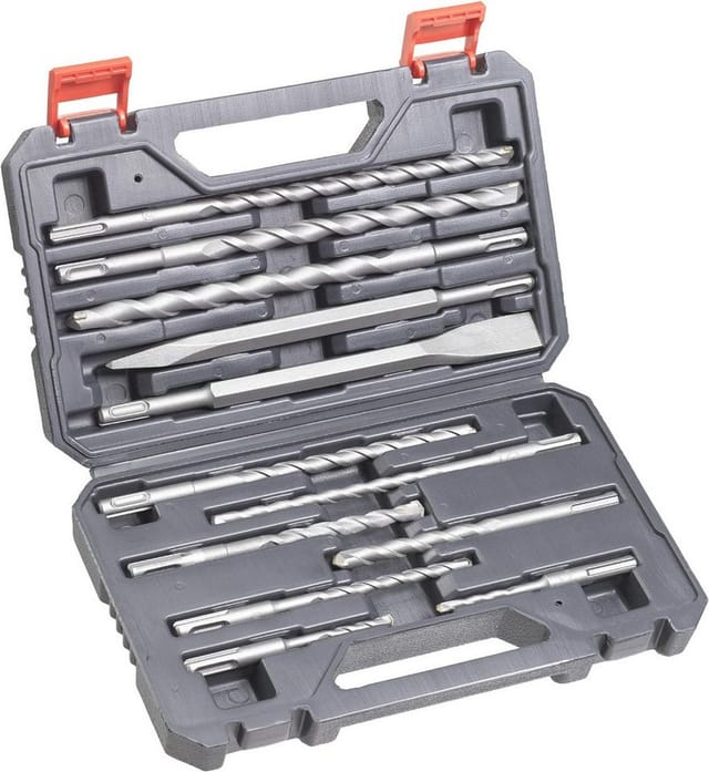 KWB - SDS-Plus Hammer Meißel-Set, 12-teiliger Stein-u. Betonbohrer Satz im Kunstoff-Koffer, Bohrer-und Meißelset, groß
