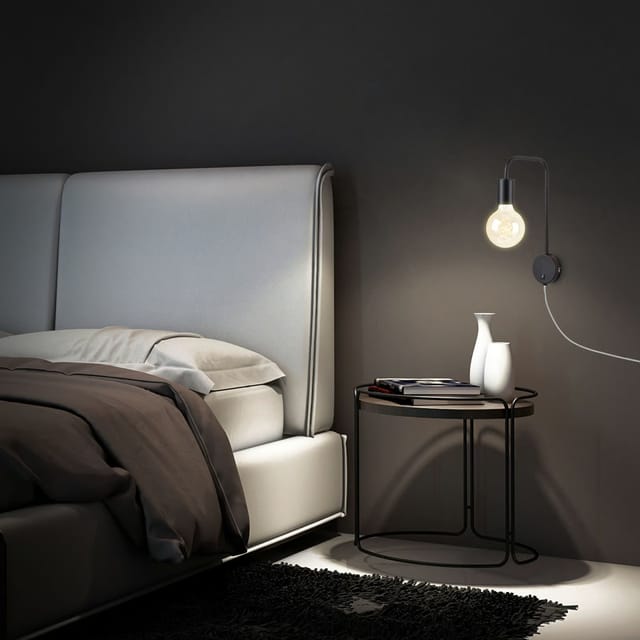 Bettleuchte Nachttischlampe Retro 1xE27 25 w schwarz matt Metall Briloner