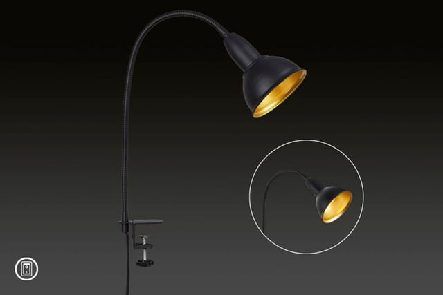 Briloner - Klemmleuchte Klemmlampe Retro 1xE14 Hygge Metall schwarz-gold Ø11,4cm