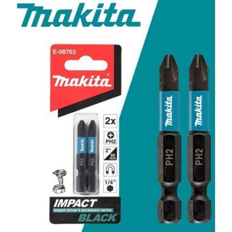 Makita E-08763 1/4" Schwarze Schlagschrauberbits Ph2 Länge 50 Mm 2 Stück Magnetische Kreuzschlitzschraubendreherkopf-werkzeugteile