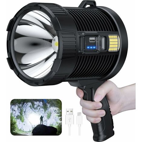 Wiederaufladbarer Scheinwerfer Mit 100.000 Lumen – Wasserdicht (ipx5) – 800 M Reichweite – 10.000 Mah Akku – 6 Leuchtmodi – Gehäuse Aus Abs Und Aluminium