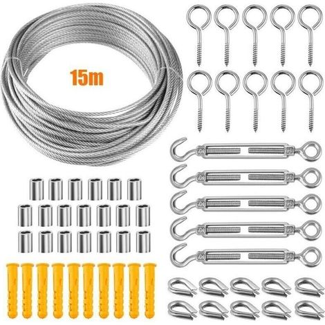 Drahtseil Aus Edelstahl 304. Edelstahl-seilset. Metallseilset. 2-mm-edelstahl-seilspanner. Rankhilfe Für Kletterpflanzen. Wäscheleine. Wäscheleinenspanner Für Den Außenbereich (15 M).