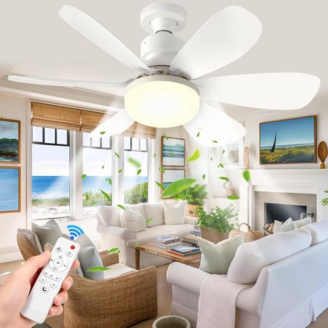 Deckenventilator Mit Licht Und Fernbedienung, Deckenventilator Mit E27-fassung, 6 Flügel, 3 Geschwindigkeitsstufen, Leise, Für Wohnzimmer, Schlafzimmer (weiß)