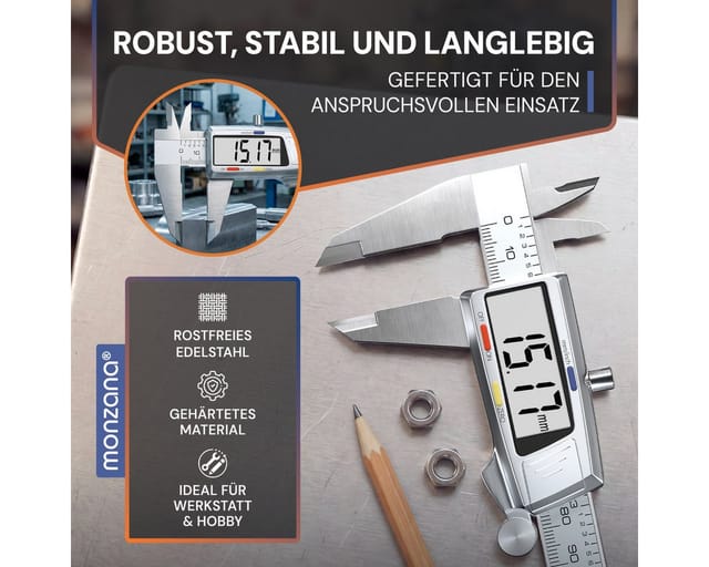 Messschieber Digital Edelstahl 150mm lcd Display Aufbewahrungsbox Ersatzbatterie Schieblehre Messlehre - Monzana