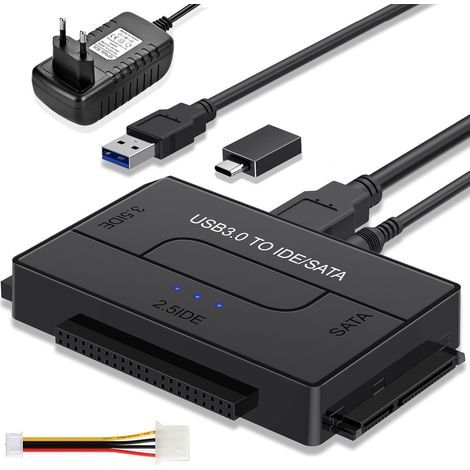 Usb 3.0-zu-ide/sata-festplattenadapter Mit 12-v-netzteil, Usb-ide- Und 2,5/3,5-zoll-festplattenadapter Für Hdd, Ssd, Cd-rom, Dvd, Unterstützt Bis Zu 6 Tb, Kompatibel