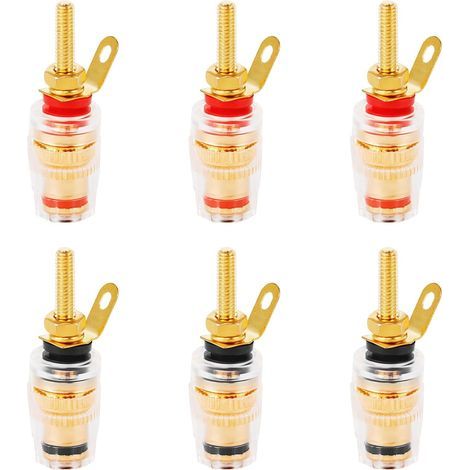 Jubaopen Audio-anschlussklemmen, 6er-set Lautsprecher-anschlussklemmen, Kupferbeschichtete Audioanschlüsse Für 4-mm-klinkenbuchsen, Bananenstecker, Bananenstecker Mit Transparentem Gehäuse, 3 Schwarze